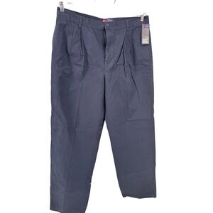 New Chaps Relaxed Fit Double Pleat Pants 38x34 Cotton Twill Mens  Navy Blue